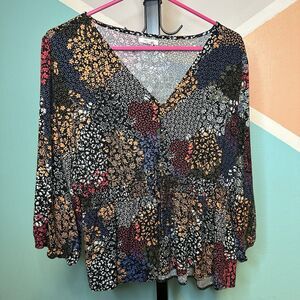 Floral Smocked Peplum Top Maurices Plus Sized XXL Women’s 3/4‎ Sleeves